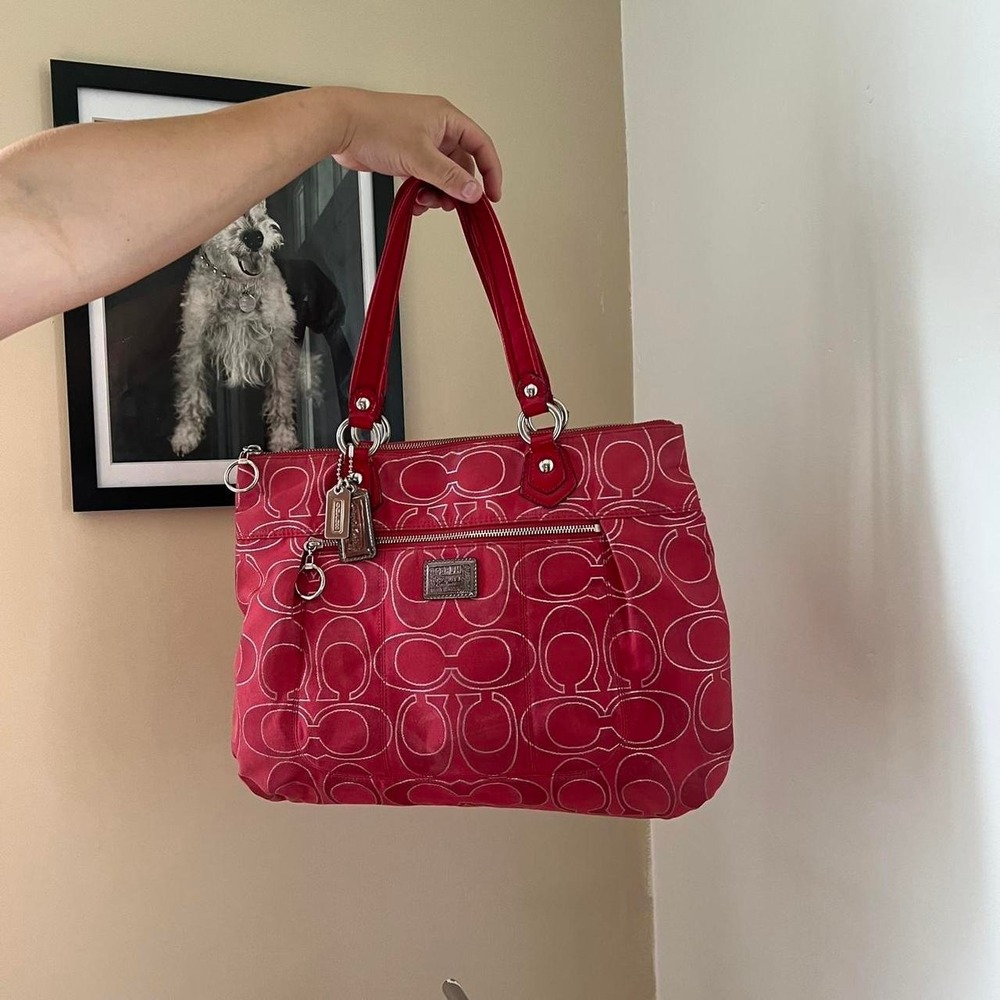 y2k 2000s pink lurex signature c monogram coach poppy glam tote shoulder bag